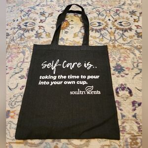 Soultiri Self Care Quote Black Tote Bag Canvas Everyday Carryall NWOT